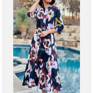 ZARA $129 WOMAN Multicolor Printed floral MIDI DRESS Black white 9099/056 NWT